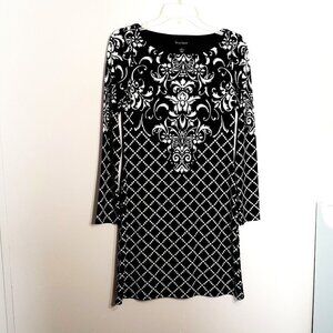 WHITE HOUSE BLACK MARKET Long Sleeve Dress; Black White; Size X-Small